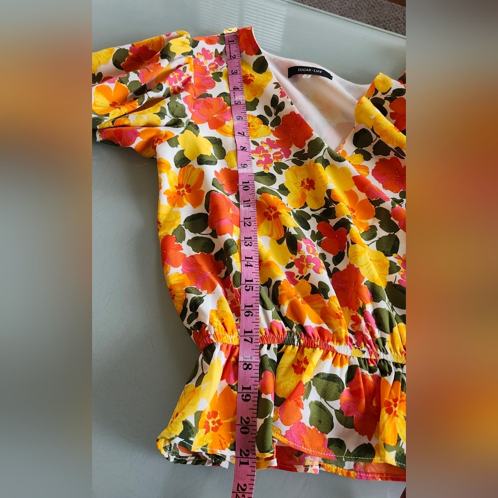 Sugar Lips Boho Hippie Y2K Electric Colors Floral Top Size XS New No Tags - Picture 8 of 12